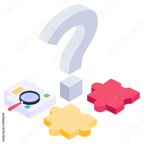 
Question mark with puzzle, problem solving isometric icon

