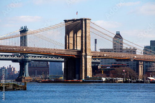 Brooklyn bridge in New York, Usa. Sunny winter day