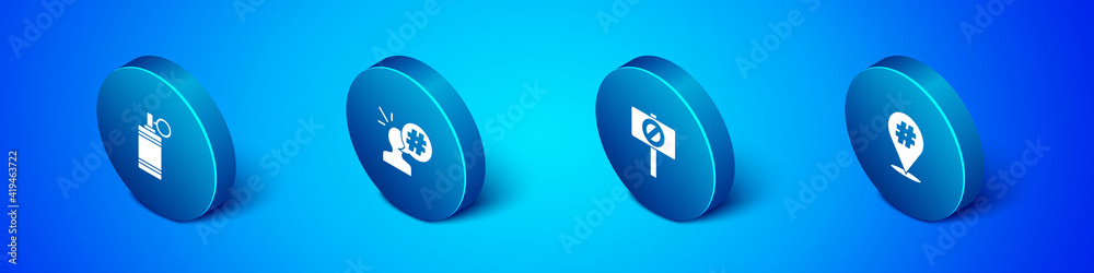 Set Isometric Hand grenade, Protest, and icon. Vector. Set Isometric Hand grenade, Protest, and icon. Vector.