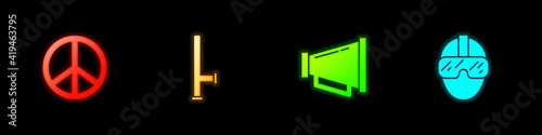 Set Peace, Police rubber baton, Megaphone and Special forces soldier icon. Vector.