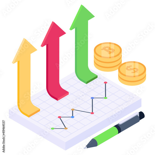  A growth graph isometric icon design  