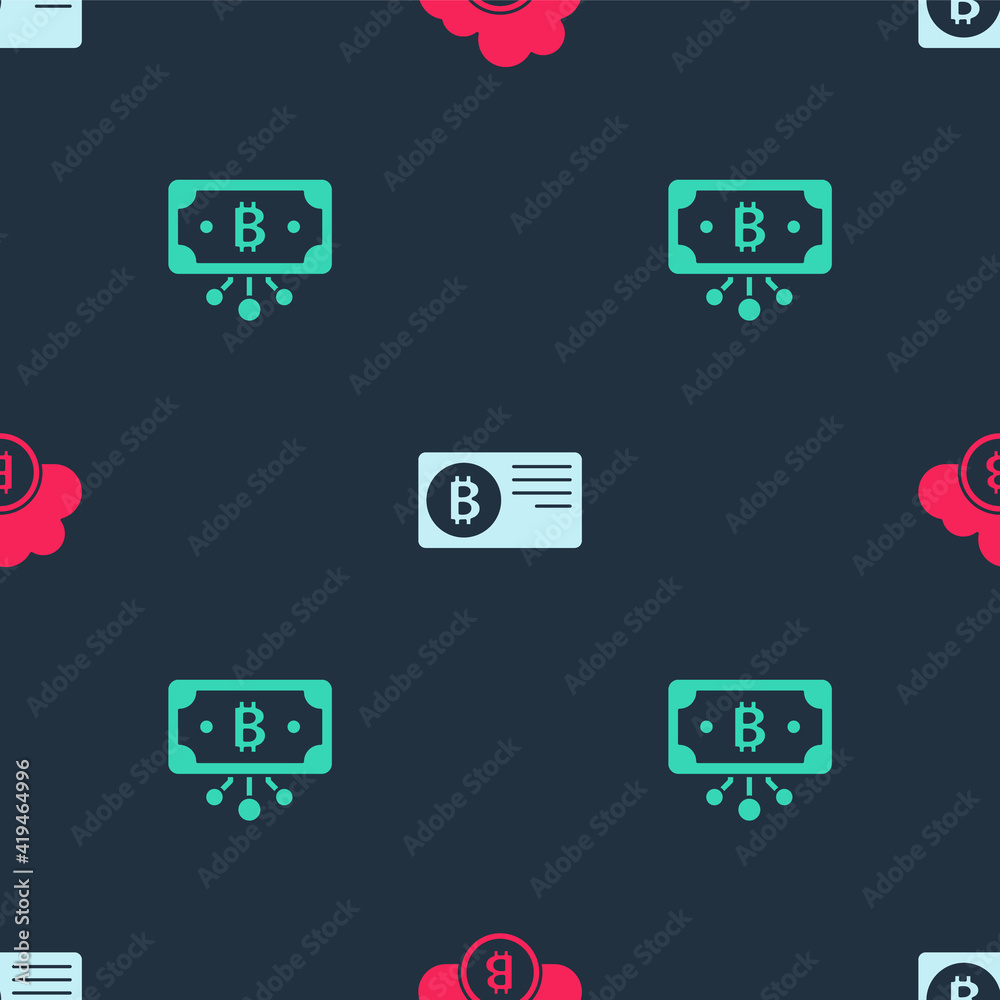 Set Cryptocurrency cloud mining, Credit card with bitcoin and Bitcoin circuit on seamless pattern. Vector. Set Cryptocurrency cloud mining, Credit card with bitcoin and Bitcoin circuit on seamless pattern. Vector.