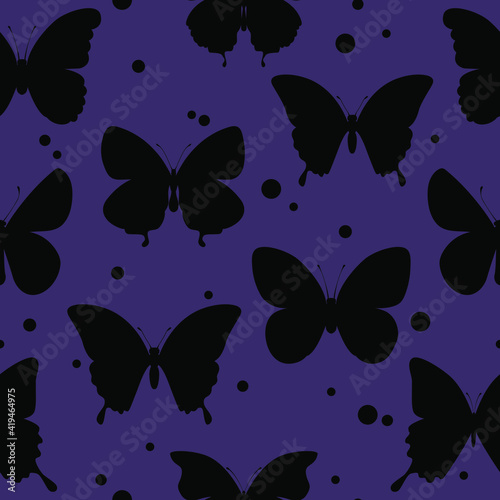 Seamless pattern with silhouettes of butterflies. Vector illustration for designing posters  cards  prints  stickers  wallpaper  fabric  textile  gift paper  scrapbooking 