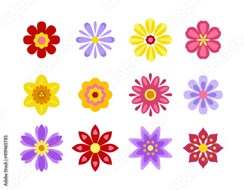 Set of cute flowers icons isolated on white background. Collection of vector flat illustrations for  festive, childish design. © Iv85