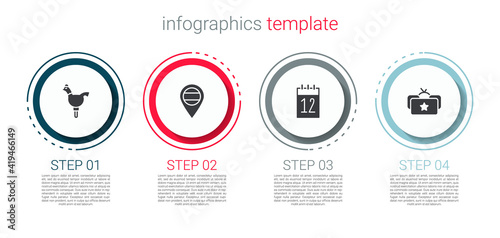 Set Cockerel lollipop, Location Russia, Calendar 12 june and Ushanka. Business infographic template. Vector.