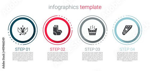 Set National emblem of Russia, Valenki, Sauna bucket and Kankles. Business infographic template. Vector.