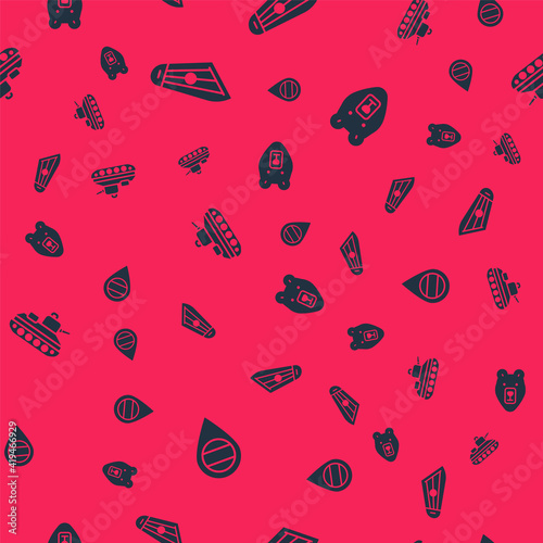 Set Location Russia, Kankles, Military tank and Bear head on seamless pattern. Vector.
