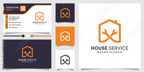 Home service logo template and business card with line art style Premium Vector