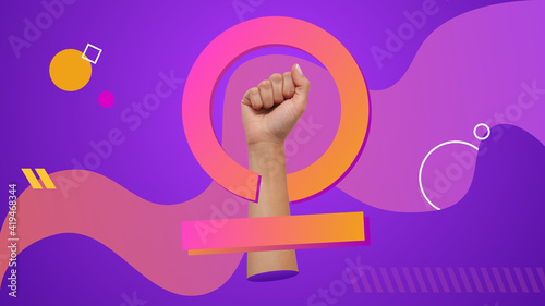 Feminism symbol made mixing photography and graphic design techniques. Conceptual contemporary art collage.