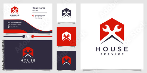 Home logo template and business card with line creative service concept Premium Vector