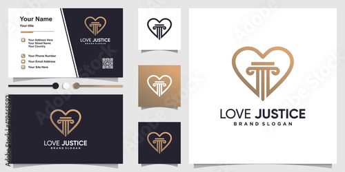Justice logo template and business card with love concept Premium Vector
