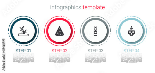 Set Cactus, Nachos, Tabasco sauce and Burning candle on skull. Business infographic template. Vector.