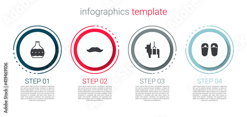Set Tequila bottle, Mustache, Pinata and Flip flops. Business infographic template. Vector.
