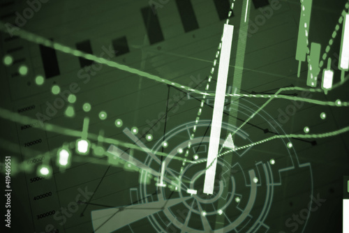 Financial data of stock market in term of a digital prices on LED display. A number of daily market price and quotation of prices chart to represent candle stick tracking in Forex trading.