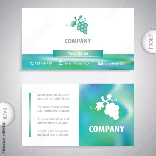 Business card template. A bunch of grapes with leaves. Concept for winemakers and restaurants.