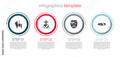 Set Pinata, Mexican man sombrero, Aztec mask and Cigar. Business infographic template. Vector.