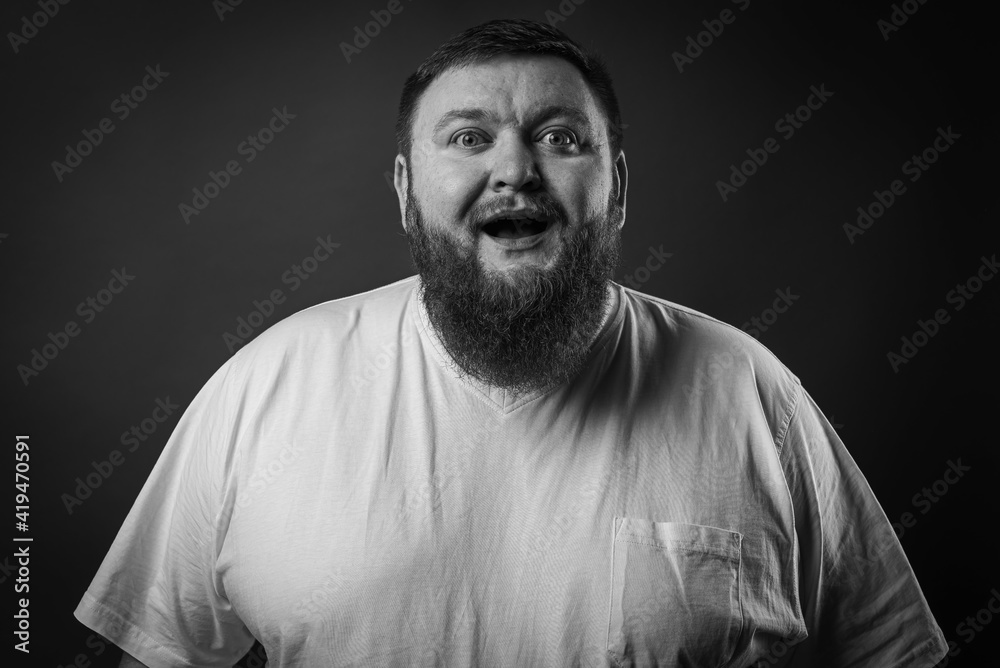 portrait of a bearded cheerful, emotional and interesting man in a white T-shirt on a blue background showing various hand gestures. Cheerful guy is a show business artist, host of a glamorous show.
portrait of a bearded cheerful, emotional and interesting man in a white T-shirt on a blue background showing various hand gestures. Cheerful guy is a show business artist, host of a glamorous show.
