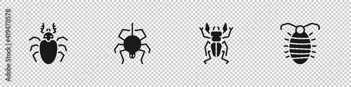 Set Beetle deer, Spider, and Larva insect icon. Vector.