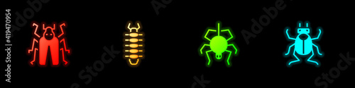 Set Beetle bug, Centipede, Spider and icon. Vector.