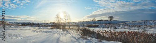 Winter landscape with frozen river © valeriy boyarskiy