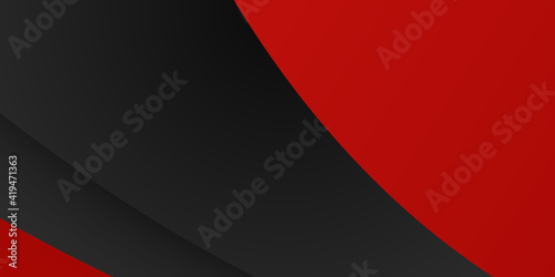 High contrast red and black glossy stripes. Abstract tech graphic banner design. Vector corporate background. Abstract black grey metallic overlap red light hexagon mesh design modern luxury banner