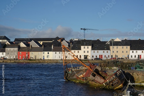 Boats moored at Claddagh basin in Galway Ireland