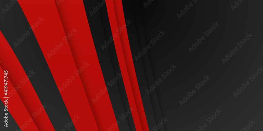 Obraz premium High contrast red and black glossy stripes. Abstract tech graphic banner design. Vector corporate background. Abstract black grey metallic overlap red light hexagon mesh design modern luxury banner