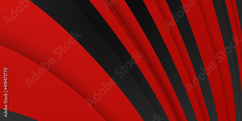 High contrast red and black glossy stripes. Abstract tech graphic banner design. Vector corporate background. Abstract black grey metallic overlap red light hexagon mesh design modern luxury banner