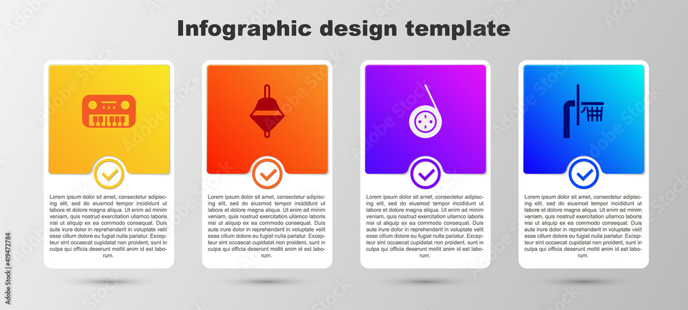 Set Toy piano, Whirligig toy, Yoyo and Basketball backboard. Business infographic template. Vector. Set Toy piano, Whirligig toy, Yoyo and Basketball backboard. Business infographic template. Vector.