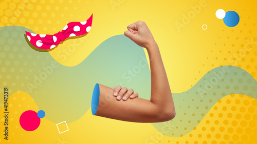 Conceptual contemporary art collage. Iconic representation of the women strength.. 