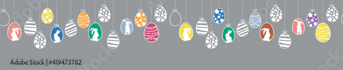 Seamless easter garland with hanging easter eggs. Minimalis vector design for package banner header 