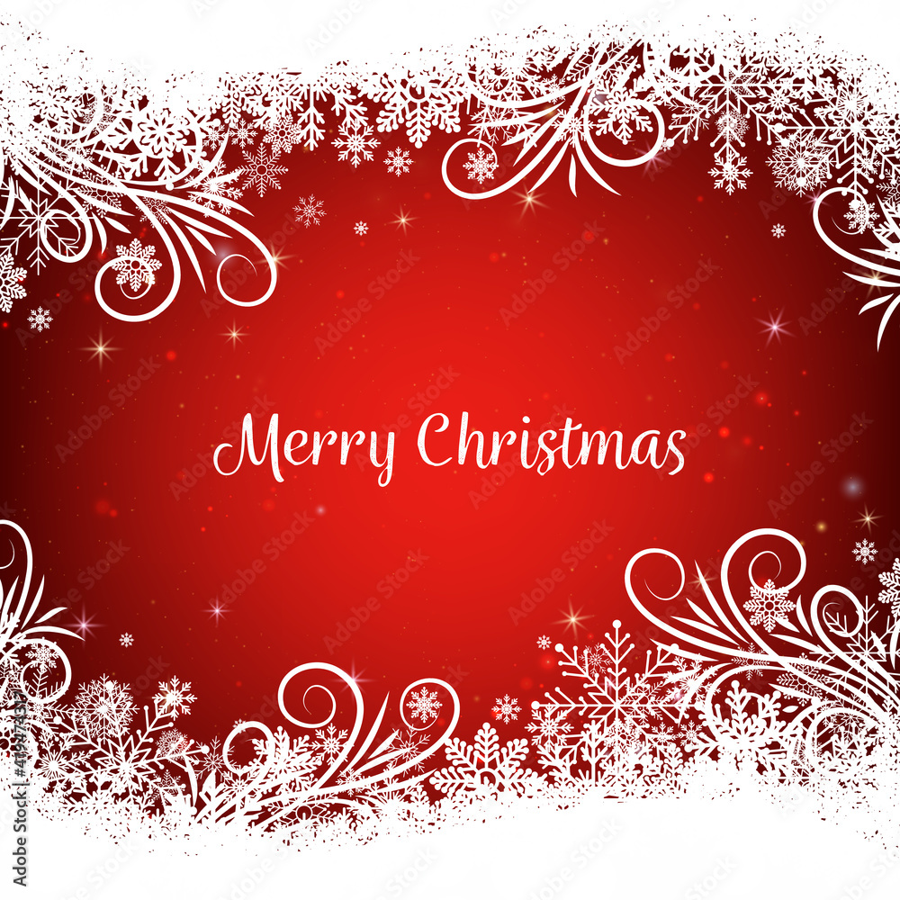Red Christmas background with white snowflakes frame