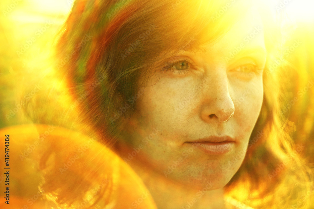 Crop thoughtful adult female resting in nature and looking away pensively under bright sunlight during golden hour Crop thoughtful adult female resting in nature and looking away pensively under bright sunlight during golden hour