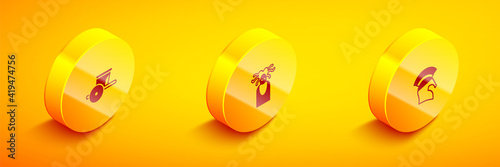 Set Isometric Ancient chariot, Medusa Gorgon and Greek helmet icon. Vector. © Kostiantyn