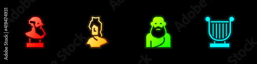 Set Ancient bust sculpture, , Socrates and lyre icon. Vector.
