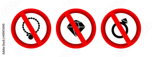 No jewelry forbidden sign vector icon
