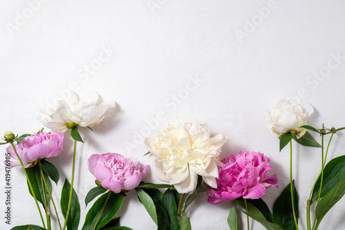 Wallpaper Mural Flower composition pink and white peony flowers on white background. Holidays concept. Mothers day greeting card. Spring, flowering, summer flowers. Copy space Torontodigital.ca