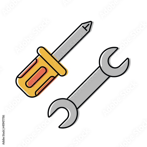 screwdriver and wrench. hand locksmith tools. vector icon in flat style