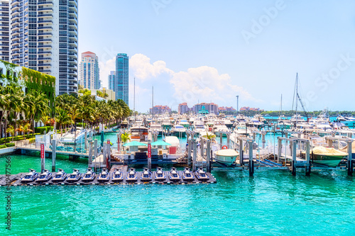 Miami marina full of recreational yachts, Florida, USA