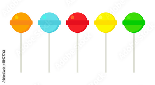 Round multicolored lollipops on white background, vector
