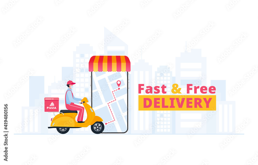 Food delivery service.Online shipping application, smartphone with gps mark on screen. Tracking courier by map application. Food delivery service.Online shipping application, smartphone with gps mark on screen. Tracking courier by map application.