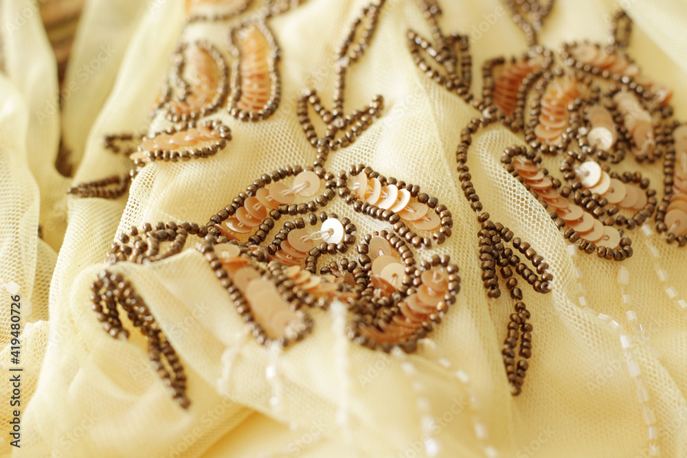 luxury embroidery flowers on light mesh fabric