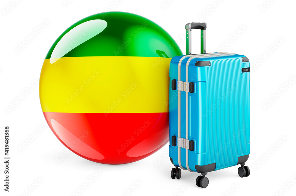 Suitcase with Rastafarian flag, 3D rendering Suitcase with Rastafarian flag, 3D rendering