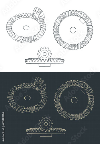 Helical bevel gear pair blueprints