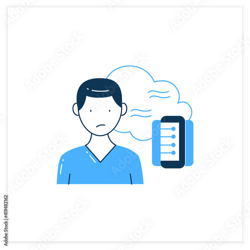Data smog flat icon. Information overload. Overwhelmed individuals brain and system. Unsatisfied situation. Too much information concept. Vector illustration