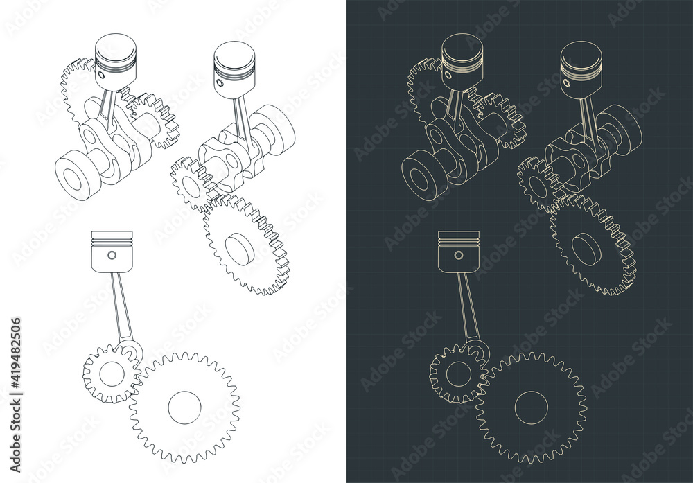 Piston and crank mechanism drawings Stock Vector | Adobe Stock