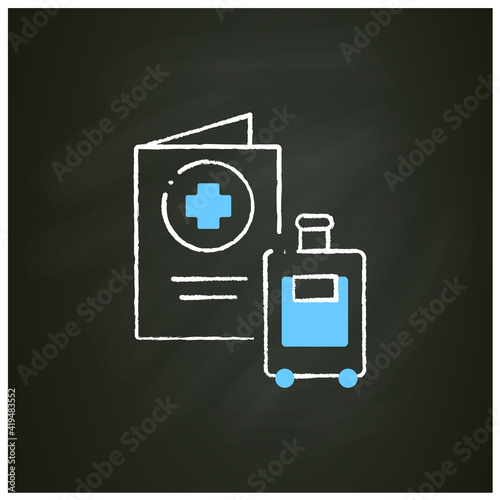 Health passport chalk icon. Necessary document about health status for travel. Vaccinated card.Surely put in suitcase.Covid19 concept. Isolated vector illustration on chalknboard