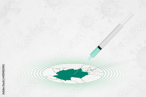 Germany vaccination concept, vaccine injection in map of Germany. Vaccine and vaccination against coronavirus, COVID-19.