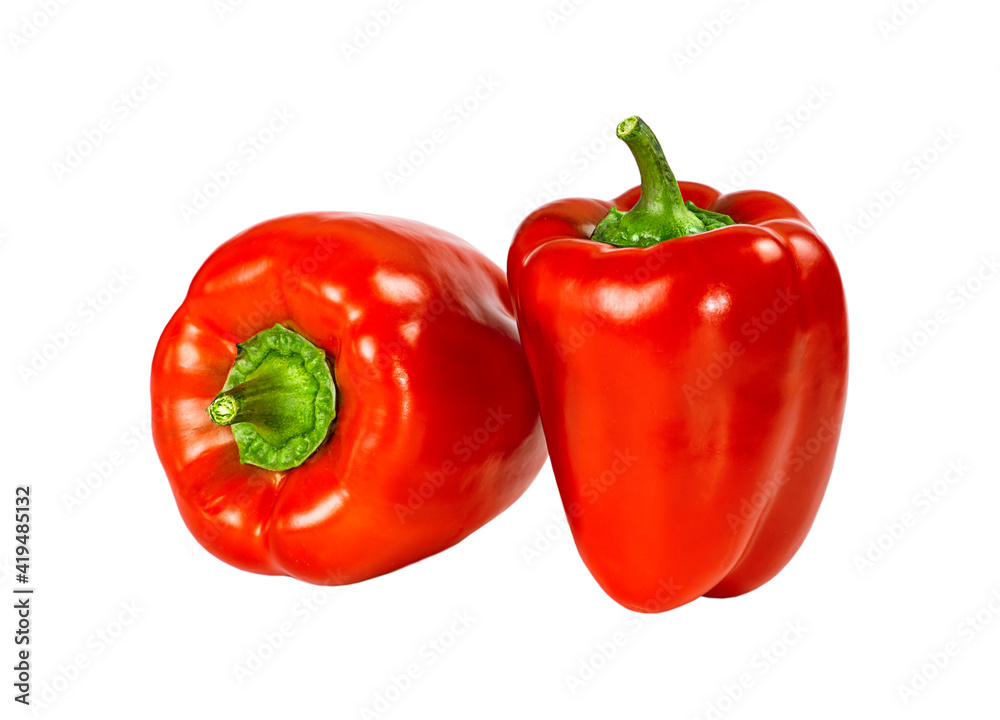Two bell peppers isolated on a white background.