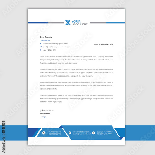 Corporate Business letterhead.Minimalist Letterhead Template. Sample letterhead design